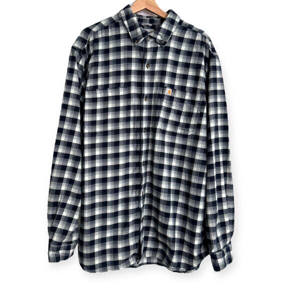 Carhartt Blue 100% Cotton Plaid Flannel Work Wear Button Down Shirt Mens Size XL - Picture 1 of 9